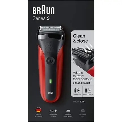 Retur ușor Aparat de ras electric, Braun, 300S, negru roșu