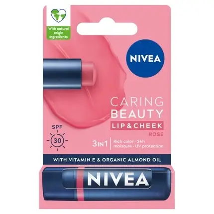 Ruj Nivea Caring Beauty 3in1 Rose 4.8g Reducere extra