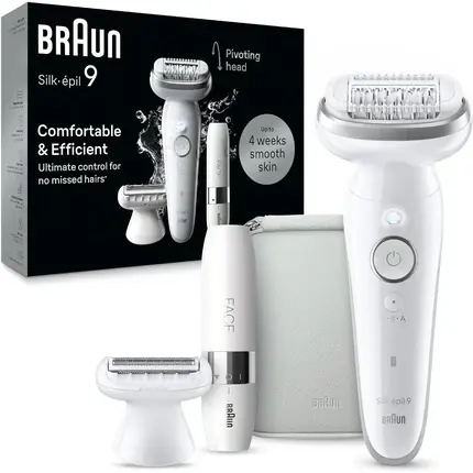 Plată securizată Epilator Braun Silk-épil 9, alb/argintiu, accesorii incluse