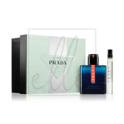 Popular Set Cadou Parfum Prada Luna Rossa Ocean, 50ml + 3ml (aplicator) - Culoare albastru gradient, ambalaj verde mentă