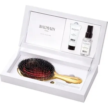 Set perii și produse pentru păr Balmain, Golden Spa Brush + Argan Elixir + Leave-In, aurie, 99g Reducere extra