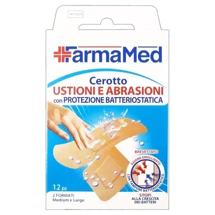 Ofertă exclusivă Cerot, Farmamed, Burn And Abrasion Plasters 12 Pcs Medium, cu protecție bacteriostatică