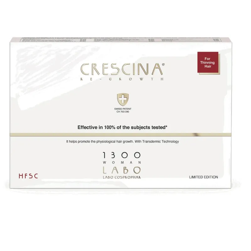 Lichidare de stoc Tratament intensiv pentru cresterea parului 1300 Woman Crescina Re-Growth, 5 fiole, Labo