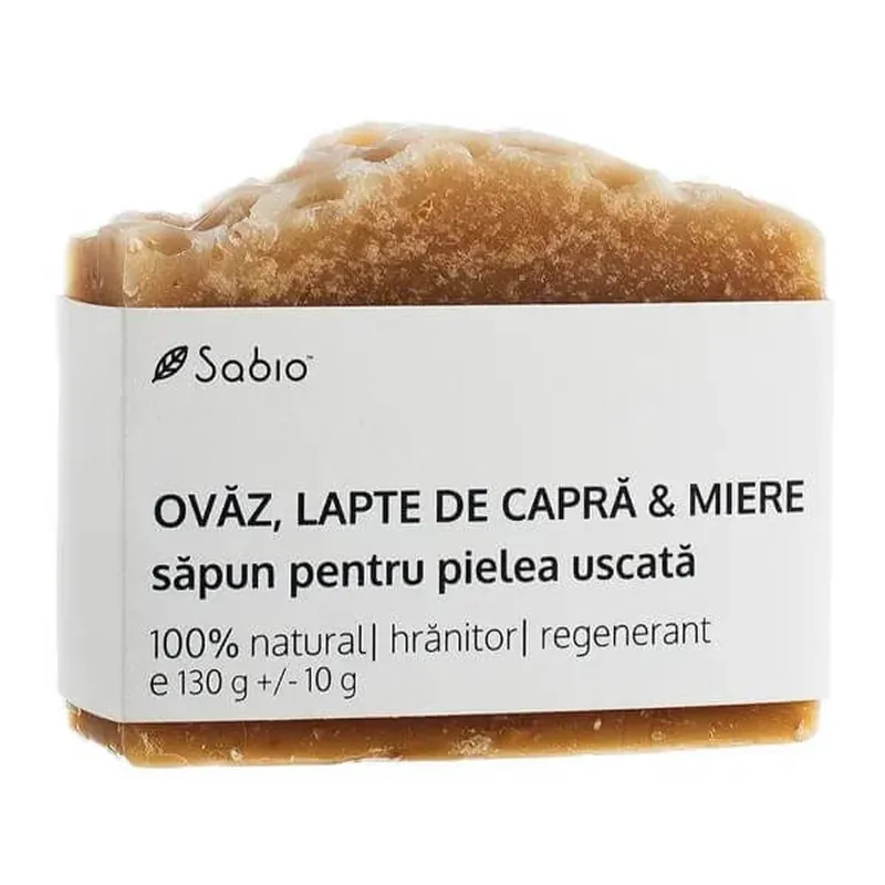 Săpun natural pentru pielea uscată cu ovăz, lapte de capră și miere, 130 g, Sabio Popular
