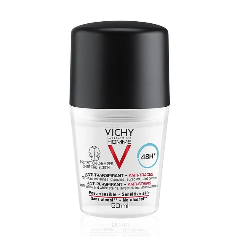 Chilipir Vichy Homme Deodorant roll-on antiperspirant anti-urme pentru bărbați 48h, 50 ml