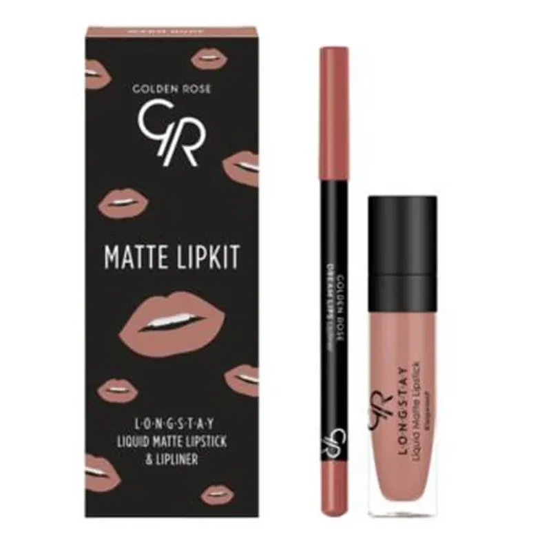 Golden Rose Matte Lipkit, set machiaj buze, nude, 7.6 g Premium