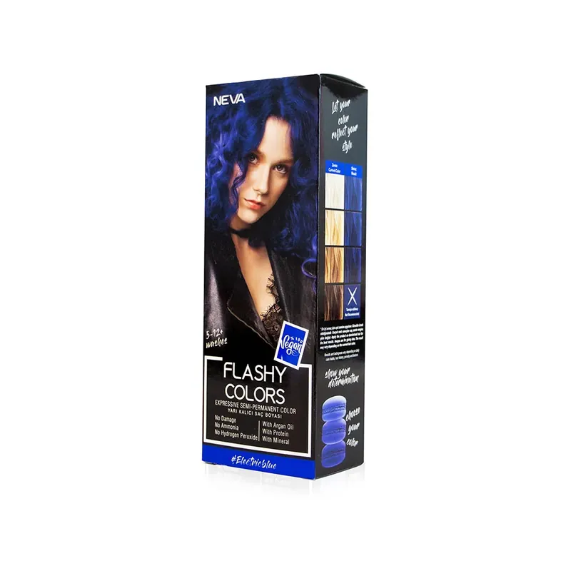 Premium Flashy Colors Electric Blue, Nuantator semipermanent, albastru intens, 100% vegan, Neva, 100 ml