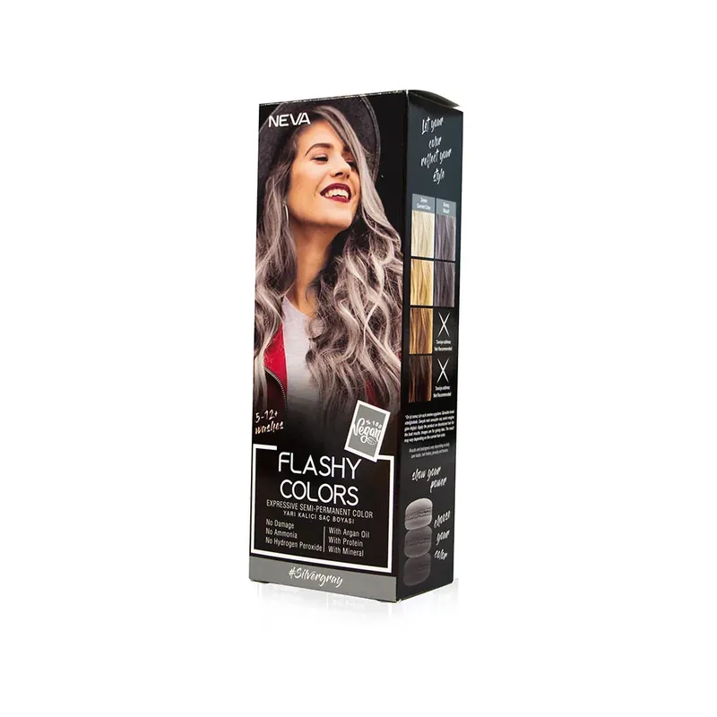 Preț redus Flashy Colors Silver Gray, Nuantator semipermanent, gri argintiu, 100% vegan, Neva, 100 ml