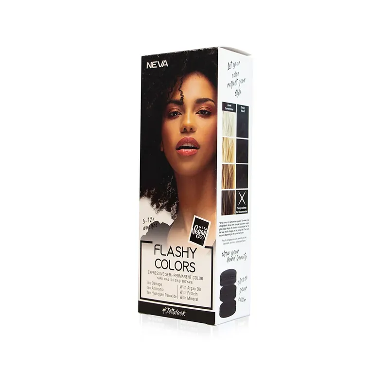Livrare rapidă Flashy Colors Jet Black, Nuantator semipermanent, negru intens, 100% vegan, Neva, 100 ml