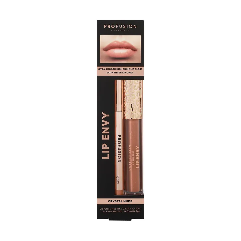 Disponibil imediat Set Lip Envy Crystal Nude, luciu de buze ultra neted si lucios & creion pentru buze cu finish satinat, Profusion Cosmetics, 3,5 ml + 0,3 g