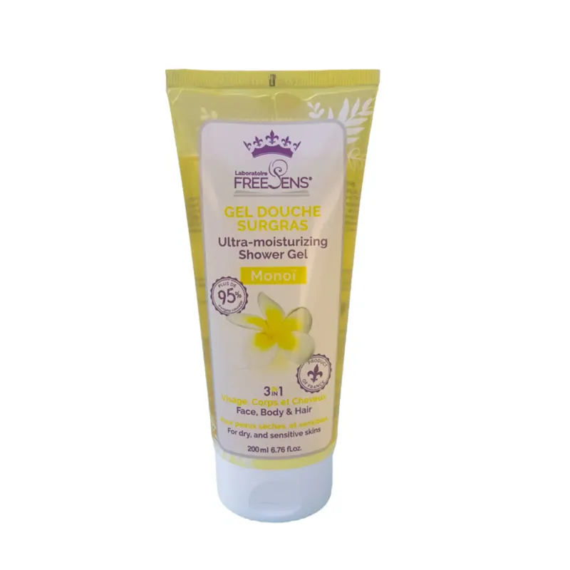 Retur gratuit Gel de dus ultrahidratant 3 in 1, pentru fata, corp si par, cu extract de floare de Monoi, Laboratoire Freesens, 200 ml